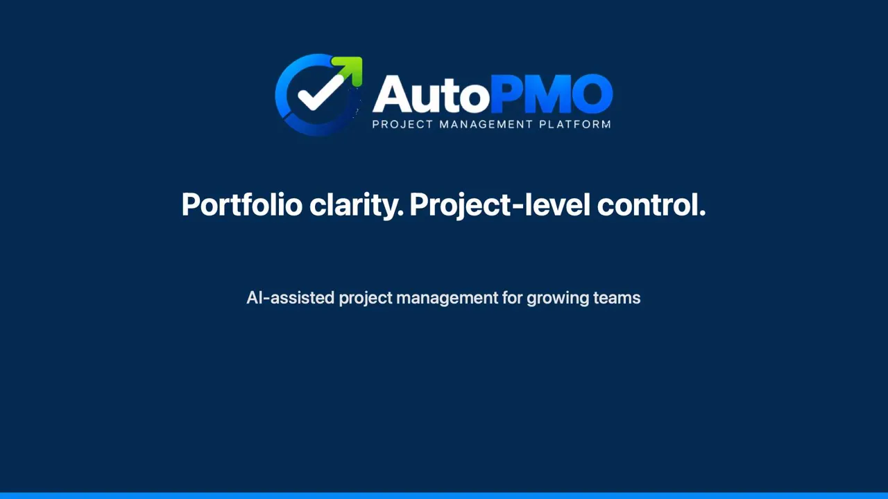 Preview of the AutoPMO project and portfolio management workspace